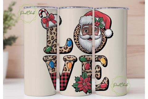 Christmas Love Black Santa 20oz Tumbler Sublimation PixelChick 
