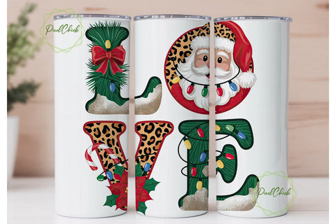Christmas Love Leopard 20oz Tumbler Wrap Sublimation PixelChick 