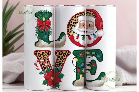 Christmas Love Leopard 20oz Tumbler Wrap Sublimation PixelChick 