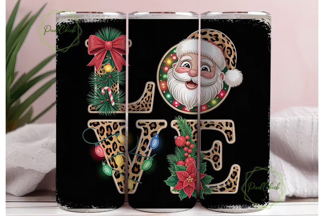 Christmas Love Leopard 20oz Tumbler Wrap Sublimation PixelChick 
