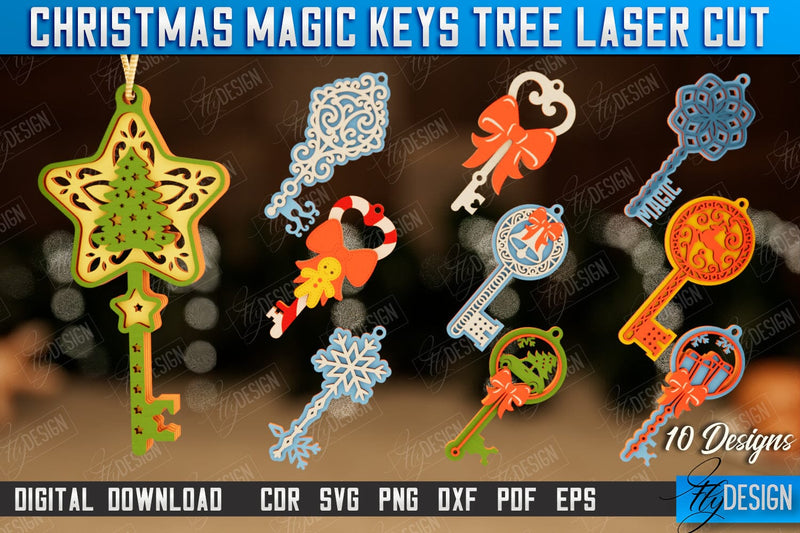 Christmas Magic Keys Bundle | Christmas Tree Toy | Christmas Patterns | Santa's Magic Key | CNC Files SVG Fly Design 