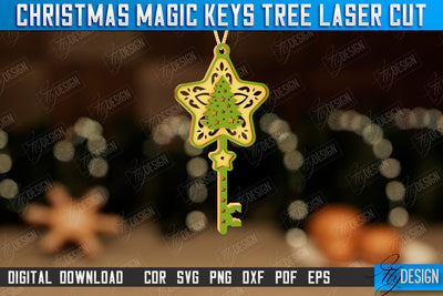Christmas Magic Keys | Christmas Tree Toy | Christmas Patterns | Santa's Magic Key | CNC File SVG Fly Design 