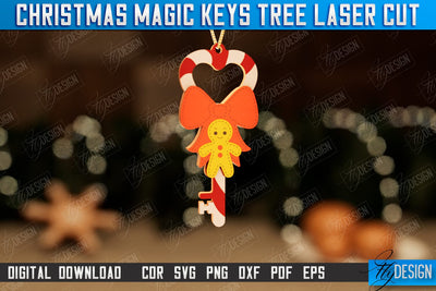 Christmas Magic Keys | Christmas Tree Toy | Christmas Patterns | Santa's Magic Key | CNC File SVG Fly Design 