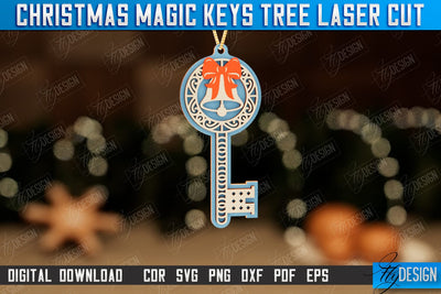 Christmas Magic Keys | Christmas Tree Toy | Christmas Patterns | Santa's Magic Key | CNC File SVG Fly Design 