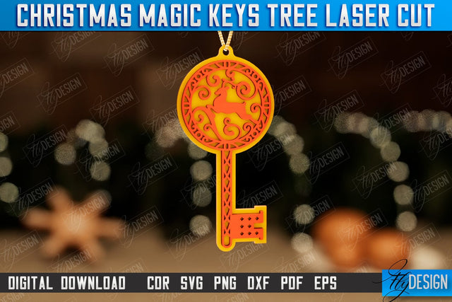 Christmas Magic Keys | Christmas Tree Toy | Christmas Patterns | Santa's Magic Key | CNC File SVG Fly Design 