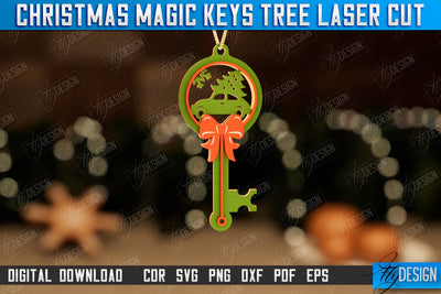 Christmas Magic Keys | Christmas Tree Toy | Christmas Patterns | Santa's Magic Key | CNC File SVG Fly Design 