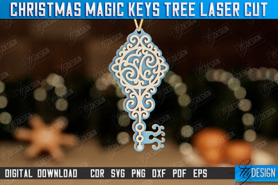 Christmas Magic Keys | Christmas Tree Toy | Christmas Patterns | Santa's Magic Key | CNC File SVG Fly Design 