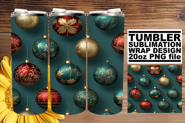 Christmas Magic Tumbler Wrap - 3D Ornaments Design 20oz Sublimation afrosvg 