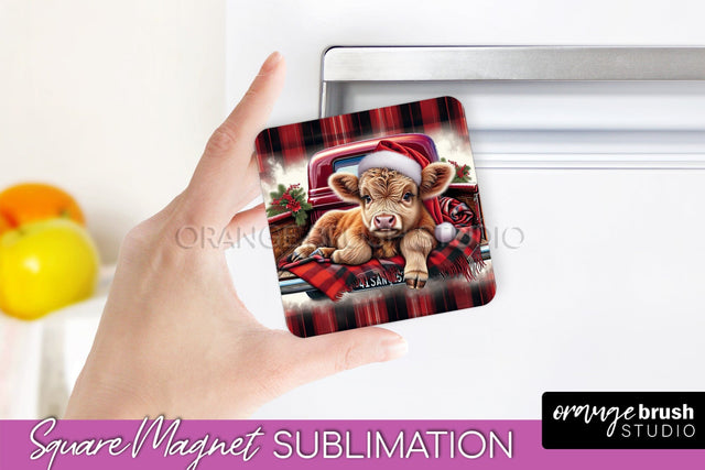 Christmas Magnet Sublimation - Highland Cow Magnet PNG Sublimation OrangeBrushStudio 