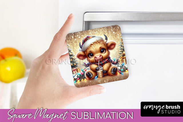 Christmas Magnet Sublimation - Highland Cow Magnet PNG Sublimation OrangeBrushStudio 
