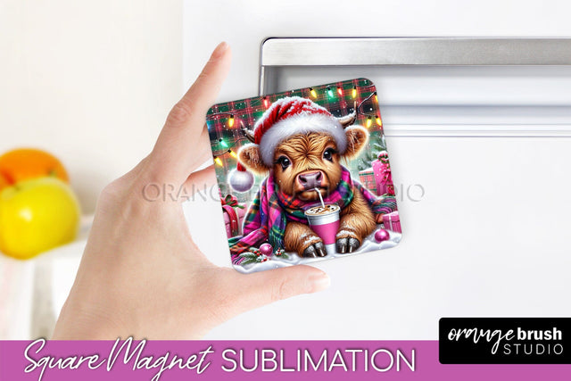 Christmas Magnet Sublimation - Highland Cow Magnet PNG Sublimation OrangeBrushStudio 
