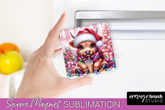 Christmas Magnet Sublimation - Highland Cow Magnet PNG Sublimation OrangeBrushStudio 