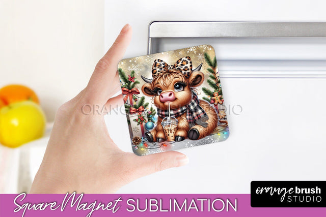 Christmas Magnet Sublimation - Highland Cow Magnet PNG Sublimation OrangeBrushStudio 
