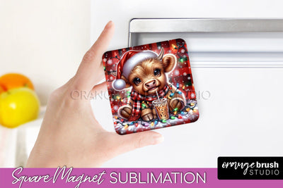 Christmas Magnet Sublimation - Highland Cow Magnet PNG Sublimation OrangeBrushStudio 