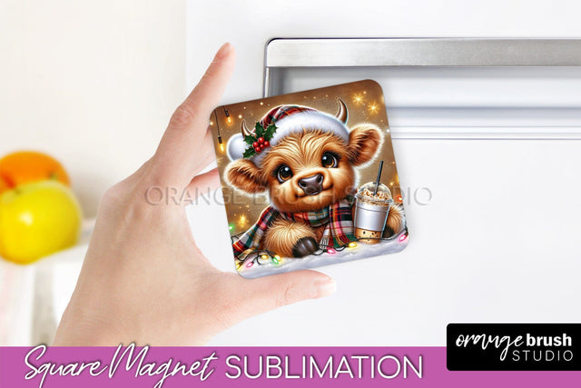 Christmas Magnet Sublimation - Highland Cow Magnet PNG Sublimation OrangeBrushStudio 