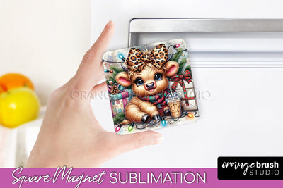 Christmas Magnet Sublimation - Highland Cow Magnet PNG Sublimation OrangeBrushStudio 