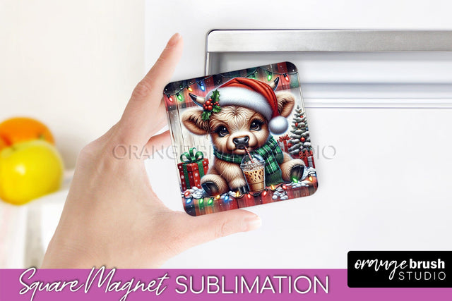 Christmas Magnet Sublimation - Highland Cow Magnet PNG Sublimation OrangeBrushStudio 