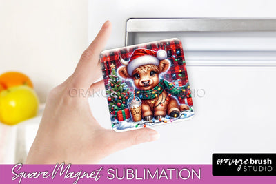 Christmas Magnet Sublimation - Highland Cow Magnet PNG Sublimation OrangeBrushStudio 