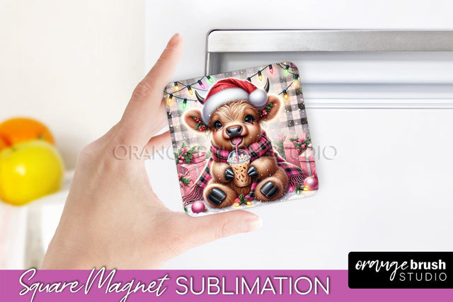 Christmas Magnet Sublimation - Highland Cow Magnet PNG Sublimation OrangeBrushStudio 