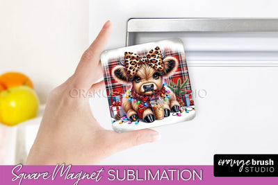 Christmas Magnet Sublimation - Highland Cow Magnet PNG Sublimation OrangeBrushStudio 
