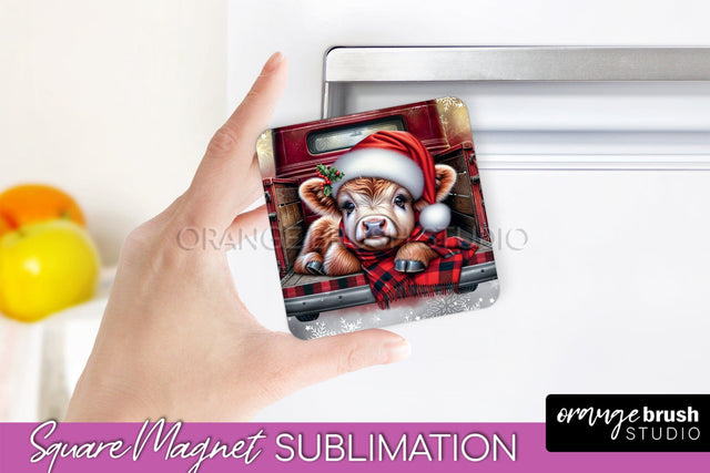 Christmas Magnet Sublimation - Highland Cow Magnet PNG Sublimation OrangeBrushStudio 