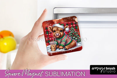 Christmas Magnet Sublimation - Highland Cow Magnet PNG Sublimation OrangeBrushStudio 