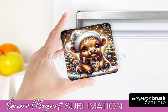 Christmas Magnet Sublimation - Highland Cow Magnet PNG Sublimation OrangeBrushStudio 