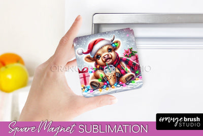 Christmas Magnet Sublimation - Highland Cow Magnet PNG Sublimation OrangeBrushStudio 