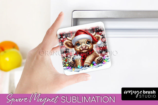 Christmas Magnet Sublimation - Highland Cow Magnet PNG Sublimation OrangeBrushStudio 