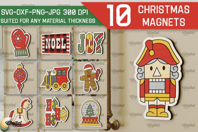 Christmas Magnets Laser Cut Bundle. Wooden Xmas Magnets SVG SVG Evgenyia Guschina 