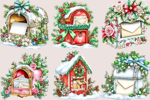Christmas Mailbox Watercolor Clipart Sublimation SVGArt 