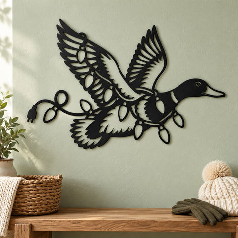 Christmas Mallard Laser SVG | Duck with Christmas Lights DXF | Flying Duck Metal Wall Art | Holiday Plasma CNC Cutting File SVG HappyDesignStudio 