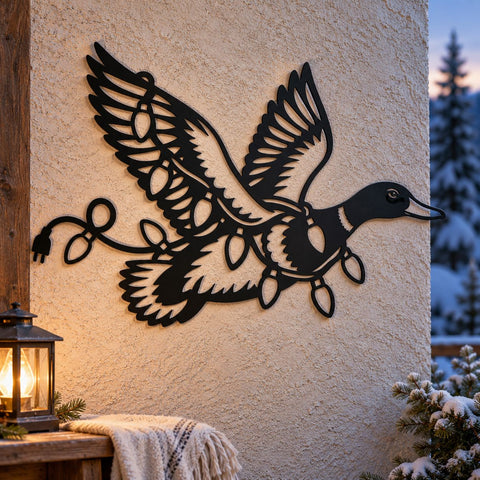 Christmas Mallard Laser SVG | Duck with Christmas Lights DXF | Flying Duck Metal Wall Art | Holiday Plasma CNC Cutting File SVG HappyDesignStudio 
