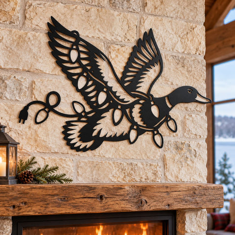 Christmas Mallard Laser SVG | Duck with Christmas Lights DXF | Flying Duck Metal Wall Art | Holiday Plasma CNC Cutting File SVG HappyDesignStudio 
