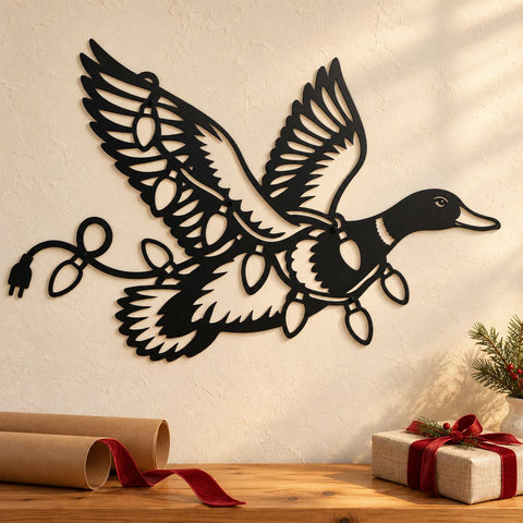 Christmas Mallard Laser SVG | Duck with Christmas Lights DXF | Flying Duck Metal Wall Art | Holiday Plasma CNC Cutting File SVG HappyDesignStudio 