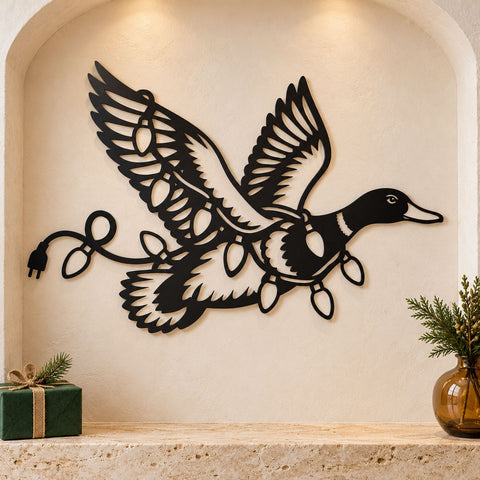 Christmas Mallard Laser SVG | Duck with Christmas Lights DXF | Flying Duck Metal Wall Art | Holiday Plasma CNC Cutting File SVG HappyDesignStudio 