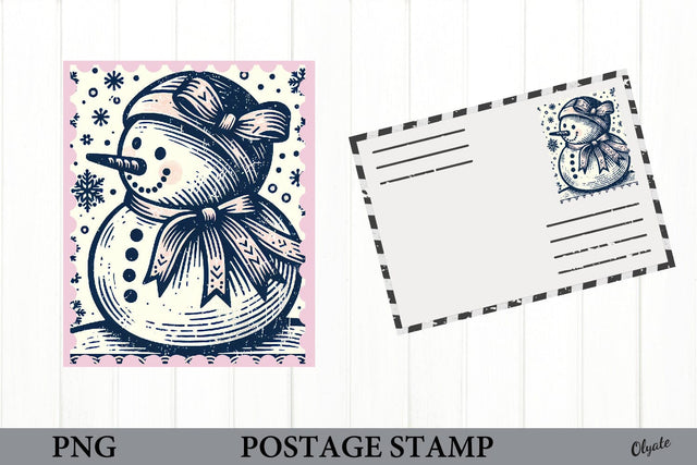 Christmas Mark Sublimation. Snowman Postage Stamp PNG Sublimation Olga Terlyanskaya 