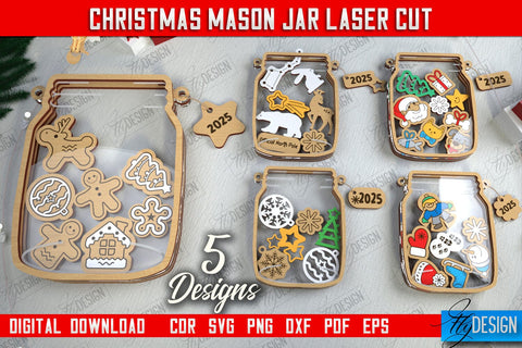 Christmas Mason Jar Bundle | Wooden Décor | Christmas Signs | Holiday | CNC Files SVG Fly Design 