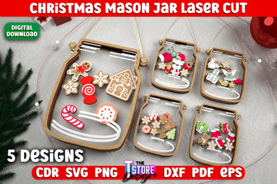 Christmas Mason Jar Bundle | Wooden Décor | Christmas Signs | Holiday | CNC Files SVG The T Store Design 