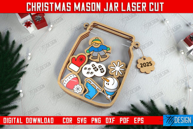 Christmas Mason Jar | Wooden Décor | Christmas Signs | Holiday | CNC File SVG Fly Design 