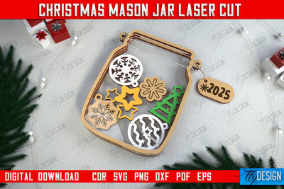 Christmas Mason Jar | Wooden Décor | Christmas Signs | Holiday | CNC File SVG Fly Design 