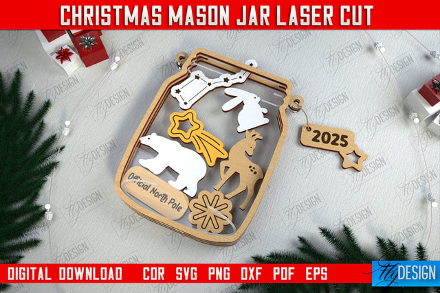 Christmas Mason Jar | Wooden Décor | Christmas Signs | Holiday | CNC File SVG Fly Design 