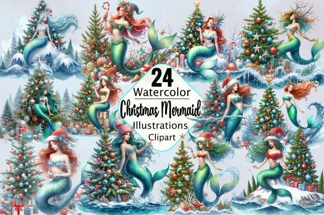 Christmas Mermaid Sublimation Clipart Bundle Sublimation SVGArt 
