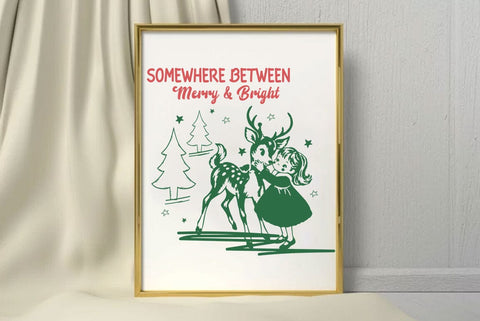Christmas Merry and Bright Illustration, ChristmasWUotes SVG Design, Cute Santa Claus, Reindeer, Christmas Tree and Retro Holiday Designs SVG FiveStarCrafting 