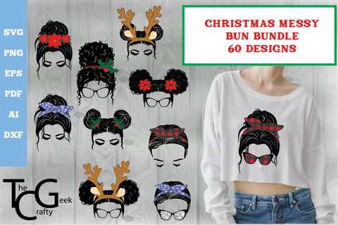 Christmas Messy Bun SVG Bundle SVG The Crafty Geek 