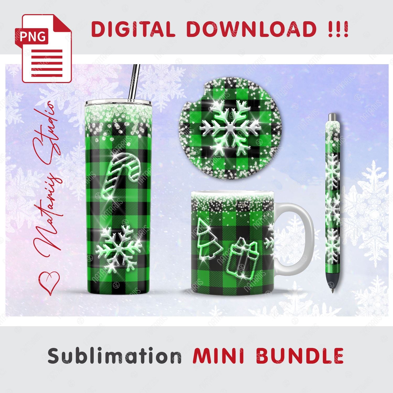 Christmas Mini Bundle - Tumbler, Mug, Pen, Coaster. - So Fontsy