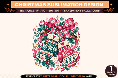 Christmas Mittens PNG, Nordic Winter Mittens Sublimation Design, Pink Plaid Bow Christmas Clipart, Holiday PNG Sublimation BlackCatsMedia 