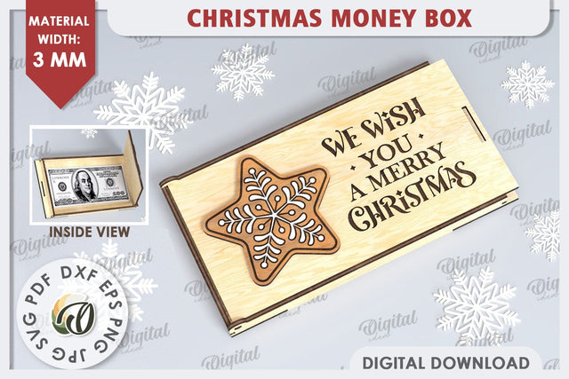 Christmas Money Box Laser Cut Design. Christmas Gift SVG SVG Evgenyia Guschina 