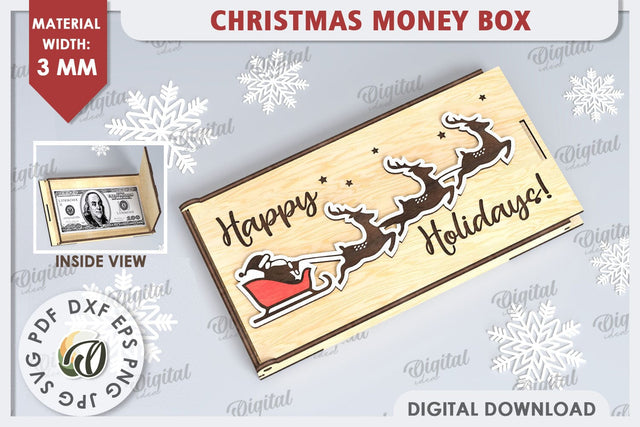Christmas Money Box Laser Cut Design. Christmas Gift SVG SVG Evgenyia Guschina 
