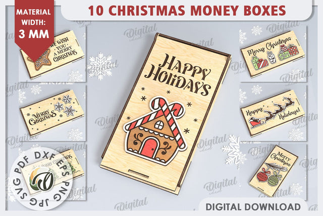 Christmas Money Boxes Laser Cut Bundle. Christmas Gift SVG SVG Evgenyia Guschina 